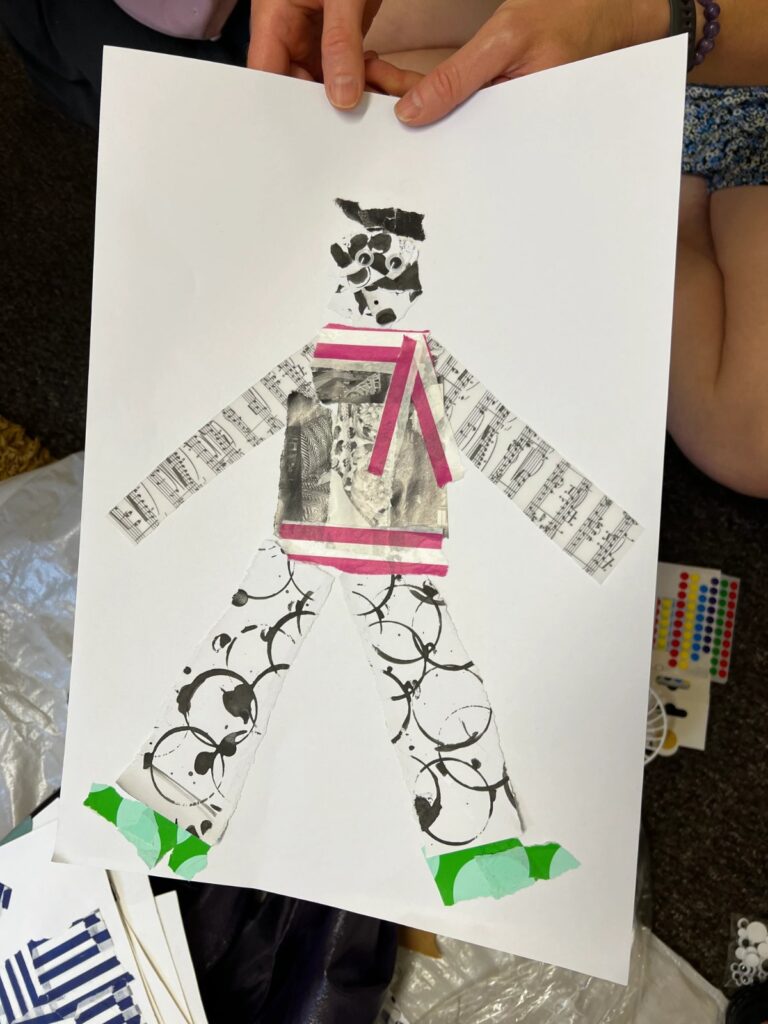 Collage figure made from patterned paper