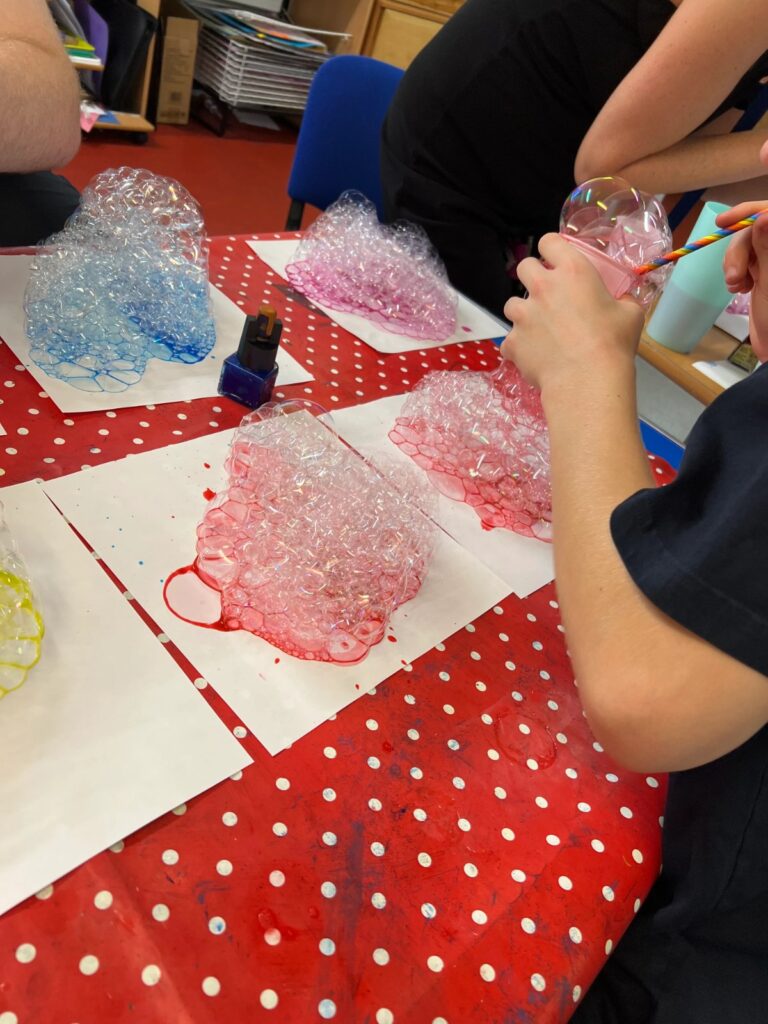 Bubble wrap printing at a children's workshop